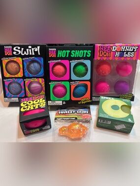 NEEDOH bundle hot shots dohnut holes speks cool cats swirl squeezy-saurs